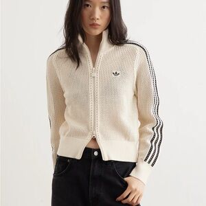 NWT Adidas Cream Crochet Zip-Up Jacket
